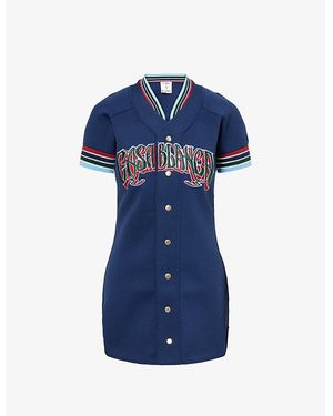 CASABLANCA Baseball Embroidered Woven Mini Dress - Blue