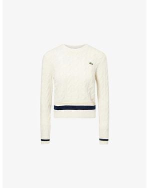 Lacoste Cricket Cable-Knit Stretch-Wool Blend Jumper - White