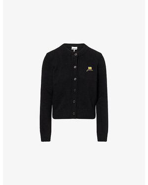 Ganni Future Round-Neck Wool-Blend Cardigan - Black