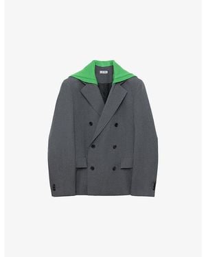 Loewe Contrast-Knit Panel Double-Breasted Wool Blazer - Grey