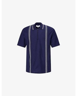 Palmes Zip Short-Sleeves Cotton-Piqué Polo Shirt - Blue