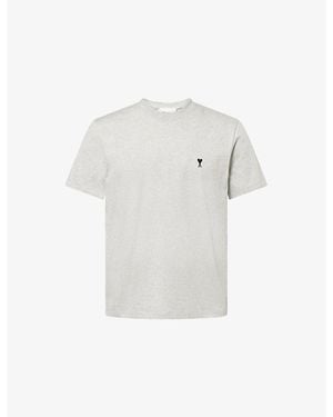 Ami Paris Logo-Embroidered Cotton T-Shirt - White