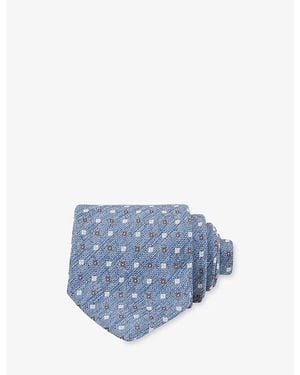 Reiss Salvatore Micro-Square Linen, Silk And Blend Tie - Blue