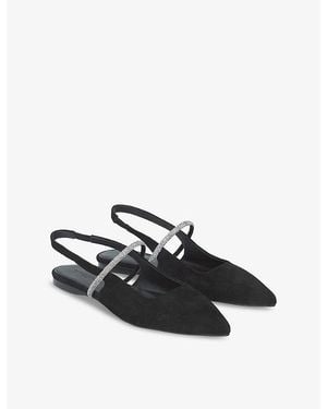 The White Company Crystal-Strap Sling-Back Suede Flats - Black