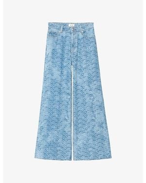 Zadig & Voltaire Eli Branded-Print Wide-Leg Denim Jeans - Blue