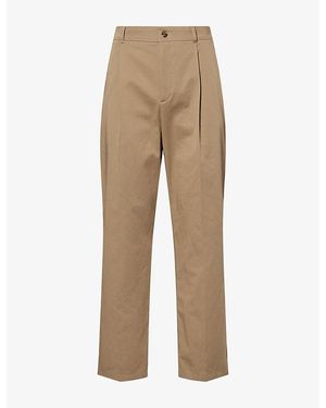 Valentino Garavani Straight-Leg Single-Pleat Cotton Chinos - Natural