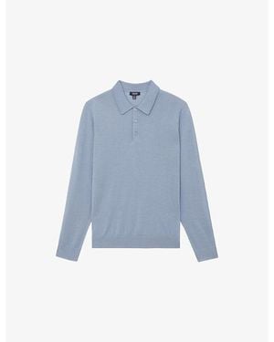 Reiss Trafford Half-Button Merino-Wool Polo - Blue