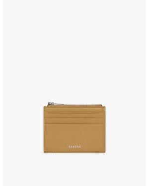 Sandro Zipped Logo-Embossed Leather Cardholder - Natural