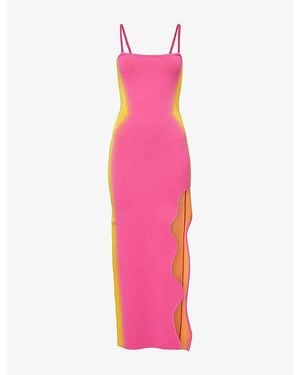 Ph5 Iris Scalloped-Slit Stretch-Knit Maxi Dress - Pink