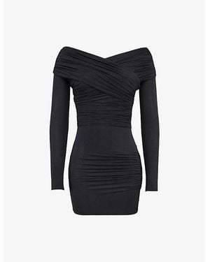 Mistress Rocks Off-Shoulder Gathered Stretch-Jersey Mini Dress - Black