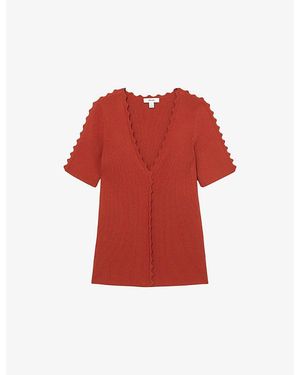 Reiss Marcy Scalloped-Trim Knitted Top - Red