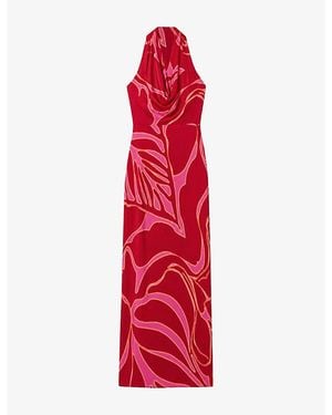 Ro&zo Floral-Print Halterneck Woven Maxi Dress - Red