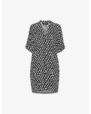 Whistles Abstract Triangle-Print Cocoon-Fit Woven Mini Dress - Black