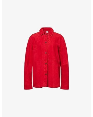 TOTEME Soft Long-Sleeves Suede Overshirt - Red