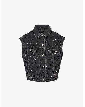 Levi's 90S Shrunken Rhinestone-Embellished Denim Trucker Vest - Black