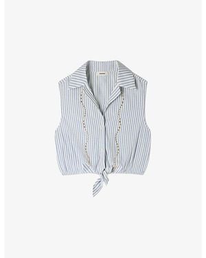 Sandro Cropped Rhinestone-Embellished Cotton-Blend Shirt - Blue