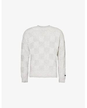 The Couture Club Checkerboard-Knit Crewneck Cotton Jumper - White