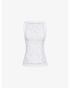 House Of Cb Valencia Boat-Neck Broderie-Anglaise Cotton-Blend Top Xs (A-C Cup) - White