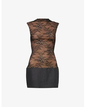 Buci Nyc Ivy Contrast-Hem Lace Mini Dress - Brown