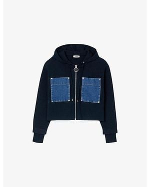 Sandro Denim-Pocket Relaxed-Fit Knitted Hoody - Blue