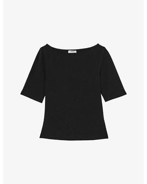 Reiss Ellie Slash-Neck Stretch-Cotton Top - Black