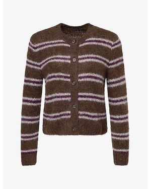 Jenni Kayne Danes Crewneck Striped Alpaca And Wool Cardigan - Brown