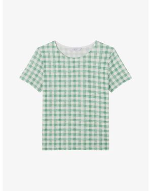 LK Bennett Calder Gingham-Print Short-Sleeve Cotton T-Shirt - Blue