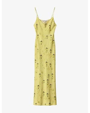 AllSaints Bryony Floral-Print Stretch-Satin Midi Dress - Yellow