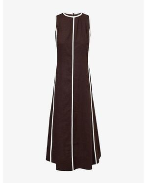 ME+EM Effortless Contrast-Stripe Linen-Blend Maxi Dress - Brown