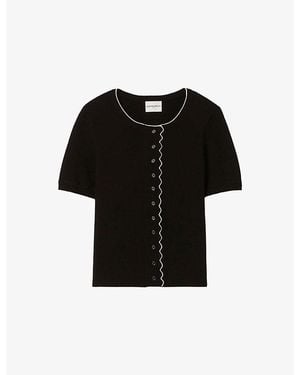 Claudie Pierlot Fitted Contrast-Trim Stretch-Knit Cardigan - Black