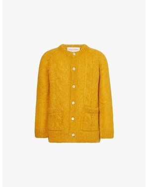 Valentino Garavani Patch-Pocket Mohair-Blend Cable Knit Cardigan - Yellow