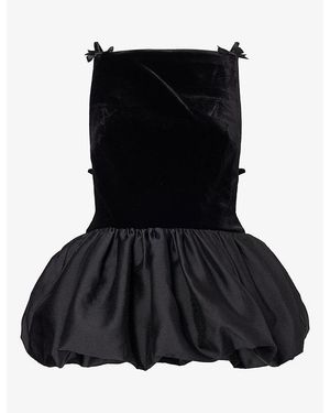 Self-Portrait Bow Square-Neck Velvet Top - Black