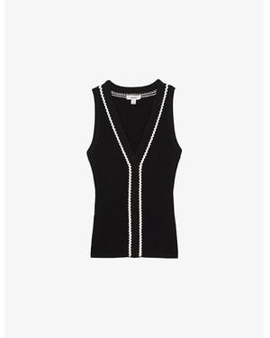 Reiss Lanette Ribbed Craft-Stitch Knitted Vest Top - Black