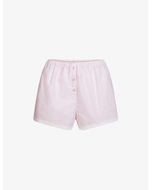 Skims Sleep Striped Cotton Shorts - Pink