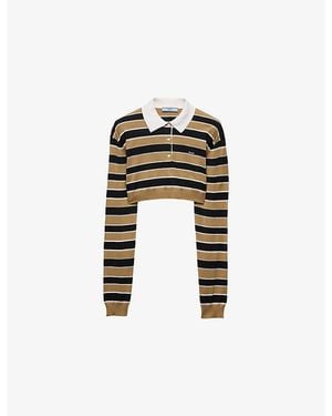 Prada Cropped Stripe Silk Polo Shirt - Black
