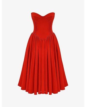 House Of Cb Elizabeth Sweetheart-Neck Woven Midi Dress - Red