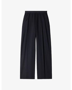 Sandro Wide-Leg Elasticated-Waist Wool-Blend Trousers - Blue