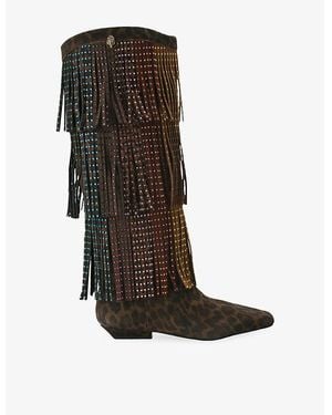 Kurt Geiger Western Fringe Suede Knee-High Boots - Black