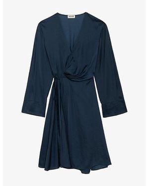 Zadig & Voltaire Remoir Wrap-Front Long-Sleeve Satin Mini Dress - Blue