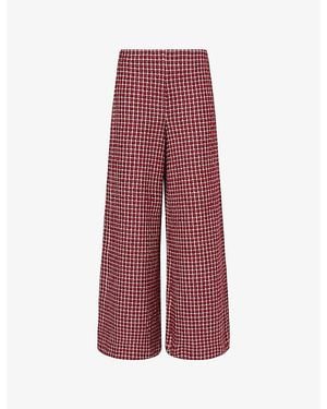 ME+EM Checked Wide-Leg Stretch-Cotton Trousers - Red