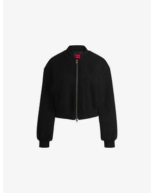 HUGO Waffle-Texture Cropped Cotton-Blend Jacket - Black