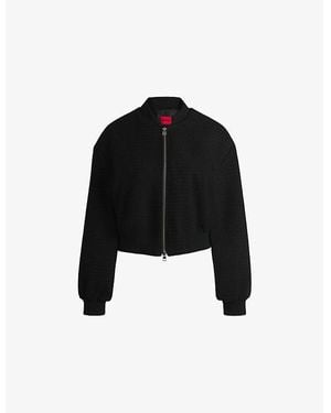 HUGO Waffle-Texture Cropped Cotton-Blend Jacket - Black