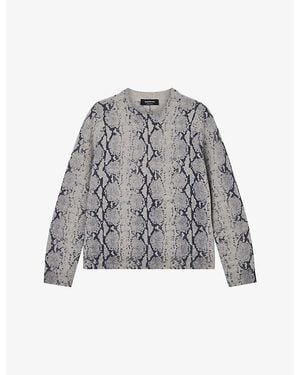 Whistles Snakeskin-Intarsia Regular-Fit Wool Jumper - Grey