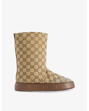Gucci Monogram Crystal Canvas Boots - Brown