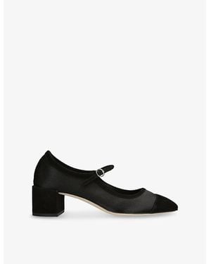 Aeyde Aline Block-Heel Satin And Suede Mary Jane Court Shoes - Black