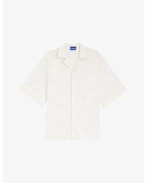 HUGO Leopard-Print Relaxed-Fit Cotton-Towelling Shirt - White