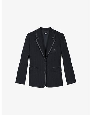 The Kooples Notched-Lapels Embroidered-Motif Wool-Blend Jacket - Black