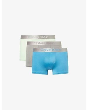 Calvin Klein Micro-Stretch Pack Of Three Jersey Trunks - Blue