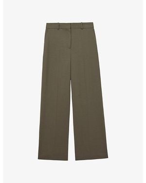Reiss Solene Wide-Leg High-Rise Stretch Wool-Blend Pants - Green