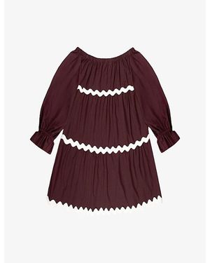 Ro&zo Scalloped-Trim Off-Shoulder Cotton Mini Dress - Red